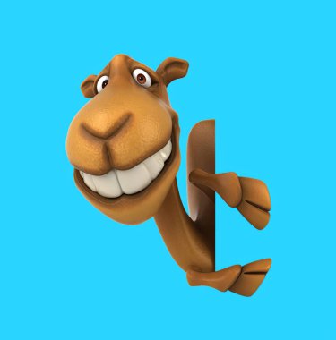 Üzerinde tabela olan 3 boyutlu komik deve.