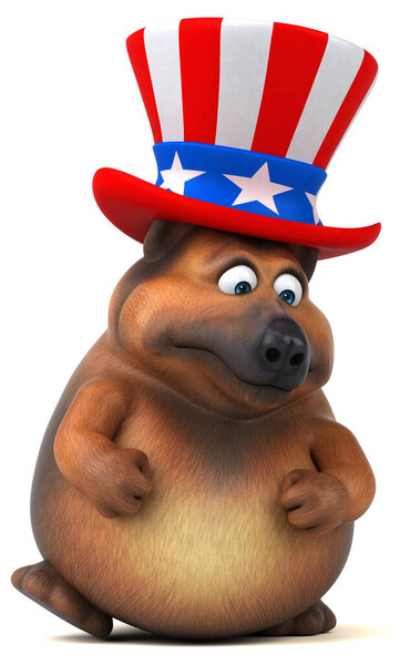 Fun 3D cartoon german shepherd dog with an uncle sam hat