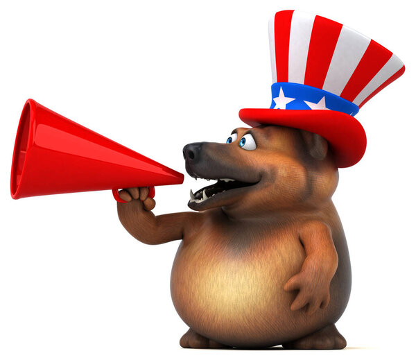 Fun 3D cartoon german shepherd dog with an uncle sam hat