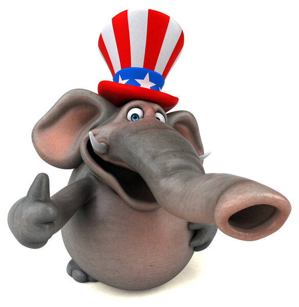 Fun 3D cartoon elephant with an uncle sam hat