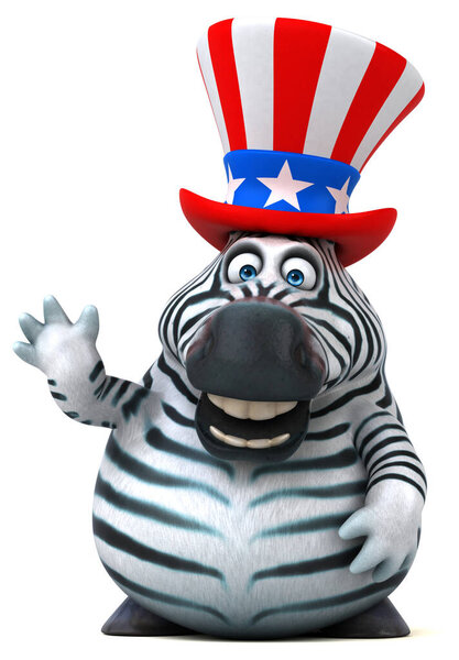 Fun 3D cartoon zebra with an uncle sam hat