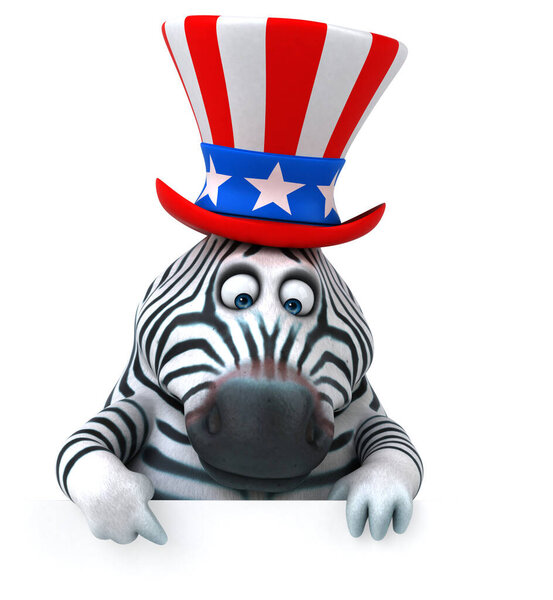 Fun 3D cartoon zebra with an uncle sam hat