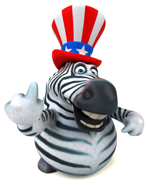 Fun 3D cartoon zebra with an uncle sam hat