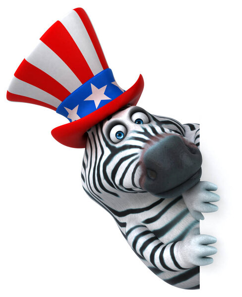 Fun 3D cartoon zebra with an uncle sam hat