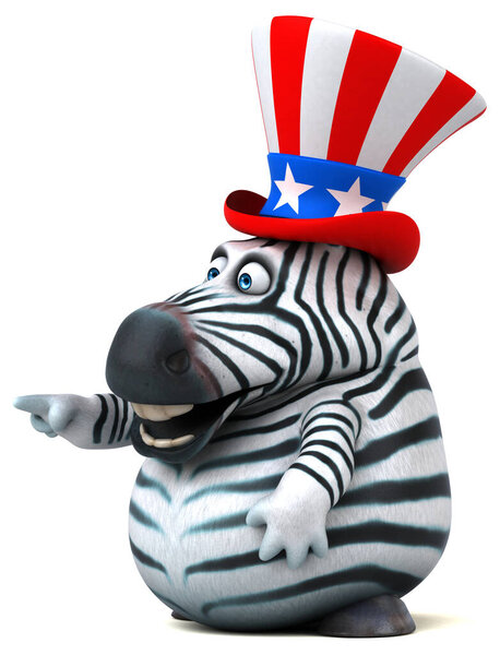 Fun 3D cartoon zebra with an uncle sam hat