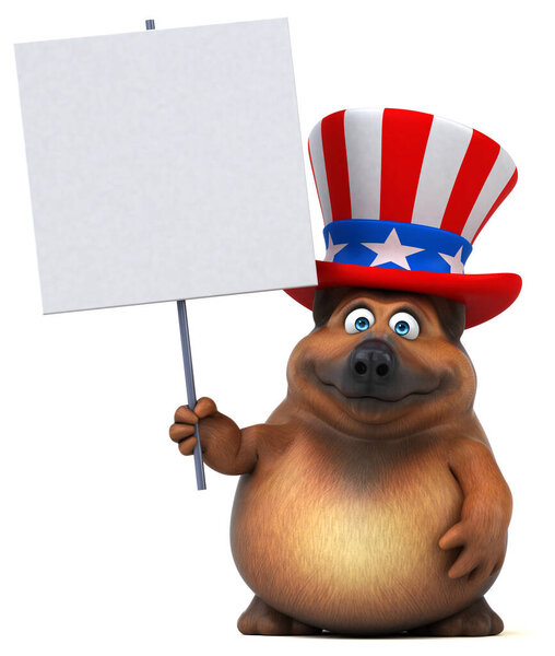 Fun 3D cartoon german shepherd dog with an uncle sam hat