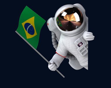 Fun 3D cartoon astronaut with a flag from Brazil clipart