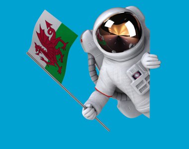 Fun 3D cartoon astronaut with a flag from Wales clipart