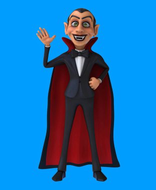 Eğlenceli 3D karikatür vampiri merhaba diyor.