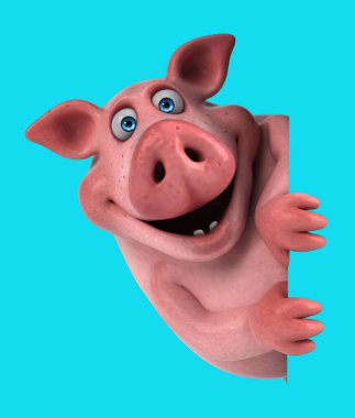 Fun 3D cartoon pig vertical illustration clipart