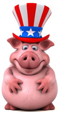 Komik 3 boyutlu çizgi film karakteri, Sam Amca şapkalı domuz.