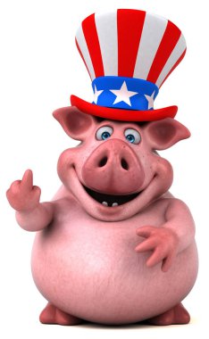 Sam Amca şapkalı eğlenceli bir 3 boyutlu çizgi film domuzu.