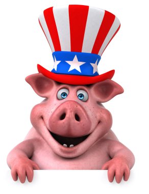 Sam Amca şapkalı komik bir 3 boyutlu çizgi film domuzu.