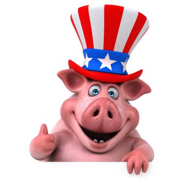 Sam Amca şapkalı, üç boyutlu komik çizgi film domuzu. 