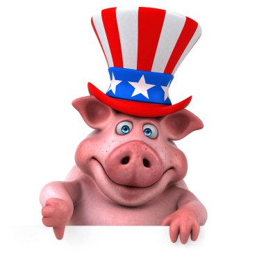 Komik 3D çizgi film domuzu, Sam amca şapkalı. 