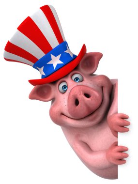 Sam Amca şapkalı komik bir 3 boyutlu çizgi film domuzu.