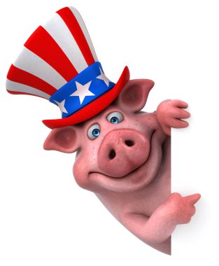 Sam Amca şapkalı komik bir 3 boyutlu çizgi film domuzu.