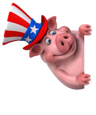 Sam Amca şapkalı komik bir 3 boyutlu çizgi film domuzu.