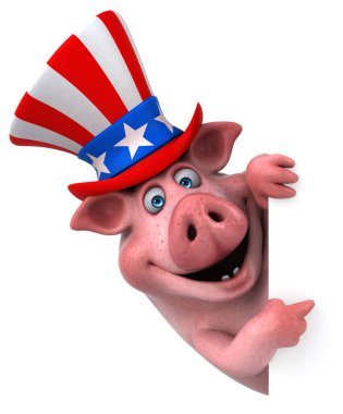 Sam Amca şapkalı komik bir 3 boyutlu çizgi film domuzu.