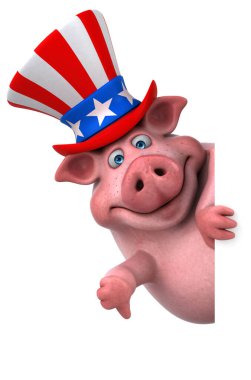 Sam Amca şapkalı komik bir 3 boyutlu çizgi film domuzu.