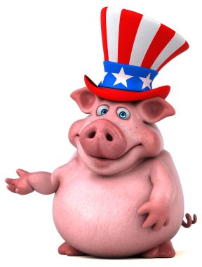 Sam Amca şapkalı komik bir 3 boyutlu çizgi film domuzu bir şey gösteriyor. 