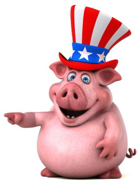 Sam Amca şapkalı komik bir 3 boyutlu çizgi film domuzu bir şey gösteriyor. 