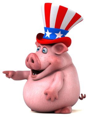 Sam Amca şapkalı eğlenceli bir 3 boyutlu çizgi film domuzu.