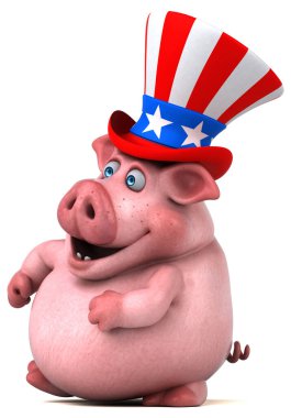 Komik 3 boyutlu çizgi film karakteri, Sam Amca şapkalı domuz.