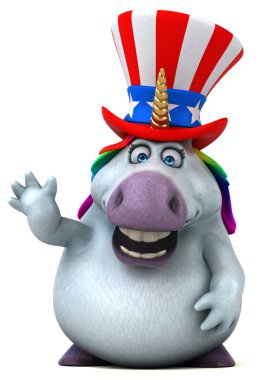 Sam Amca şapkalı komik üç boyutlu tek boynuzlu at.