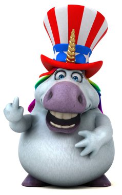 Sam Amca şapkalı komik üç boyutlu tek boynuzlu at.