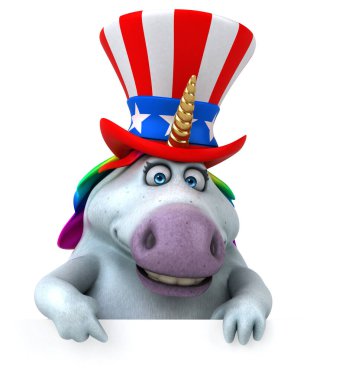 Sam Amca şapkalı komik üç boyutlu tek boynuzlu at.