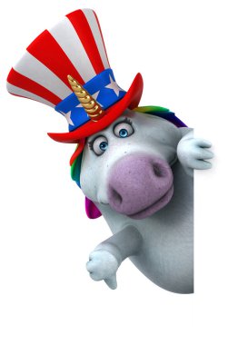 Komik 3D çizgi film karakteri, Sam Amca şapkalı tek boynuzlu at.