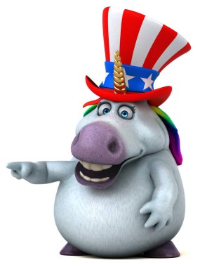 Komik 3D çizgi film karakteri, Sam Amca şapkalı tek boynuzlu at.