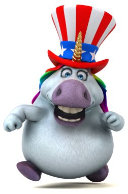 Komik 3D çizgi film karakteri, Sam Amca şapkalı tek boynuzlu at.