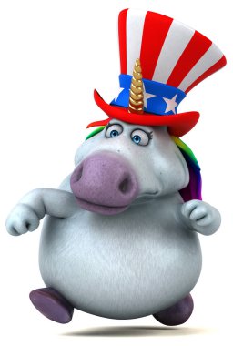 Komik 3D çizgi film karakteri, Sam Amca şapkalı tek boynuzlu at.