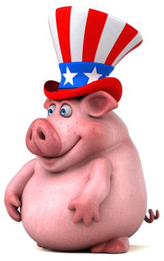 Komik 3 boyutlu çizgi film karakteri, Sam Amca şapkalı domuz.