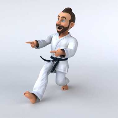 Fun 3D cartoon karateka pointing illustration clipart