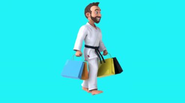 Alışveriş torbaları animasyonlu 3 boyutlu karateka. 