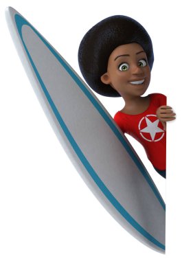 Eğlenceli 3D karikatür siyah genç kız sörfçü 