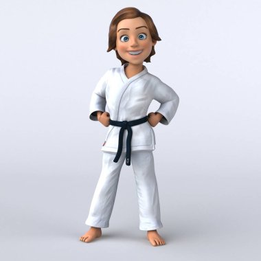 Eğlenceli 3D karikatür kızı Karateka illüstrasyonu