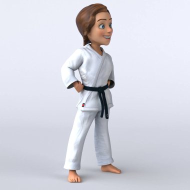 Eğlenceli 3D karikatür kızı Karateka illüstrasyonu