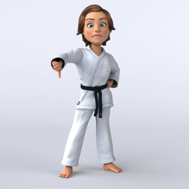 Üç boyutlu eğlenceli karikatür kızı Karateka başparmak çizimi ile