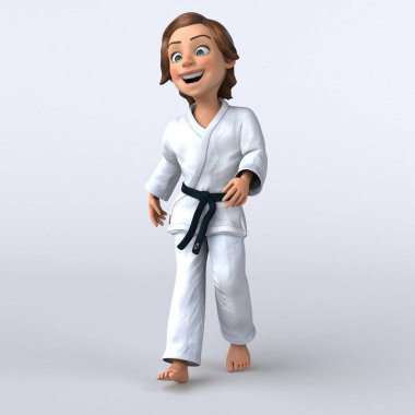 Eğlenceli 3D karikatür kızı Karateka illüstrasyonu