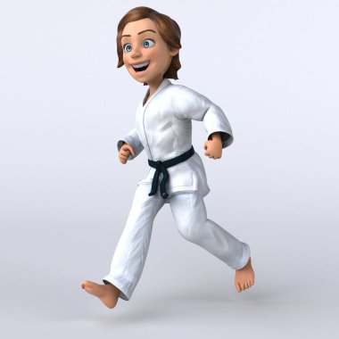 Eğlenceli 3D karikatür kızı Karateka canlandırması