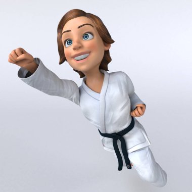 Eğlenceli 3D karikatür kızı Karateka illüstrasyonu