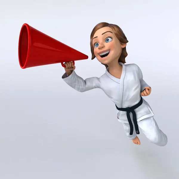 stock image Fun 3D cartoon girl karateka  with loudspeaker illustration