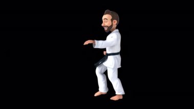 Eğlenceli 3 boyutlu karateka adam animasyon yapıyor. 