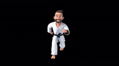 Eğlenceli 3 boyutlu karateka adam animasyon yapıyor. 