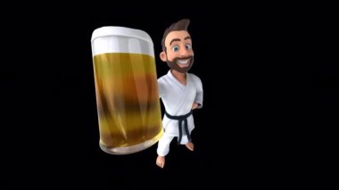 3 boyutlu eğlenceli karateka adam bira animasyonuyla 
