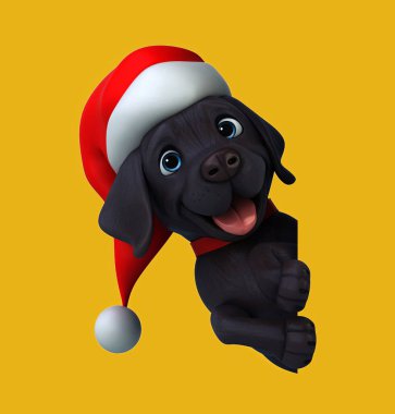 Noel Baba şapkalı komik 3D karikatür Santa Labrador Retriever